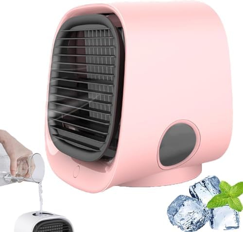 GENERIC Airabreeze Ventilateur De Refroidisseur D'air Portable, Dispositif De Refroidissement De Bureau USB à 3 Vitesses Avec Veilleur LED, Humidificateur Ultra Silencieux Pour Le Bureau De Chambre à Coucher,