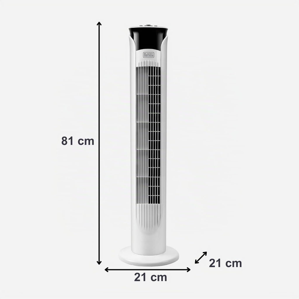 Black & Decker BLACK+DECKER - Ventilateur Colonne + 45 W | 81 Cm | Oscillant Et Silencieux | 3 Vitesses | Minuteur 2 H | Base Antidérapante | Poignée | Puissant Flux D'air | Blanc