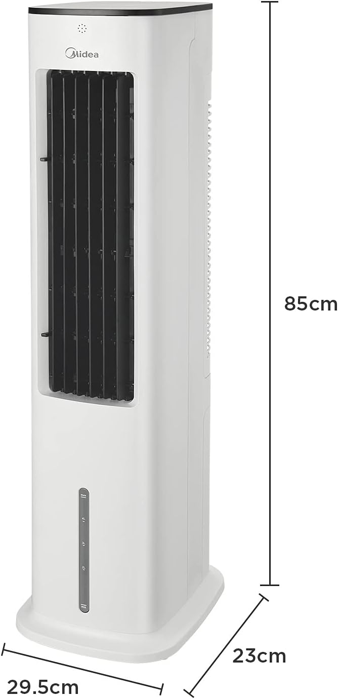  Midea Refroidisseur D'air 4 En 1, Ventilateur Avec Refroidissement à Eau 5L, Humidificateur Et Ionisation, Climatiseur Sans Tuyau D'évacuation, 355m³/h, Avec Télécommande, 55W, Blanc