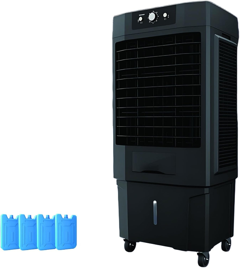 Clim Portative De 110 Cm, Climatiseur Mobile Sans Évacuation Avec Réservoir D'eau De 50 L, Climatiseur Extérieur Avec 4 Packs De Glace, RafraîChisseur D'air Avec Oscillation à 120° Et 3 Vitesses