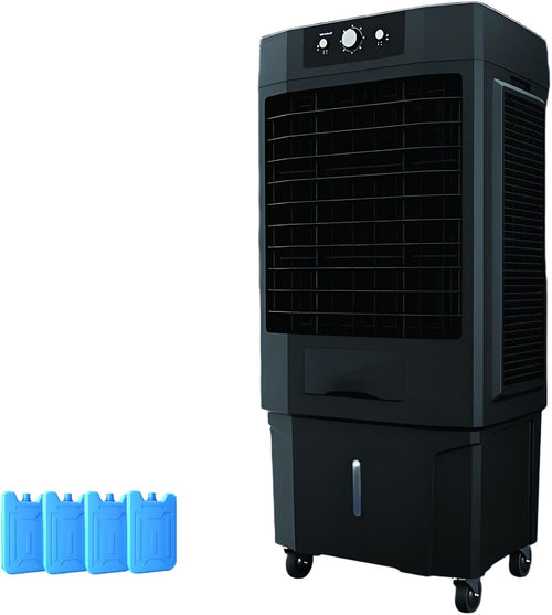  Clim Portative De 110 Cm, Climatiseur Mobile Sans Évacuation Avec Réservoir D'eau De 50 L, Climatiseur Extérieur Avec 4 Packs De Glace, RafraîChisseur D'air Avec Oscillation à 120° Et 3 Vitesses