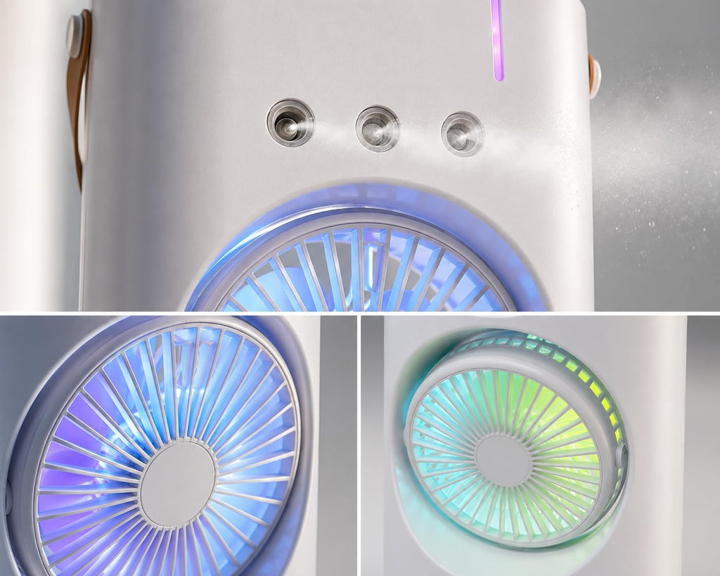 Genérico Refroidisseur Portable Avec Double Ventilateur, Brumisation à L'eau Et Lumières RVB, Mini Climatiseur USB De Table, Ventilateur Silencieux Avec Réservoir D'eau, Pour Bureau, Chambre Et Maison