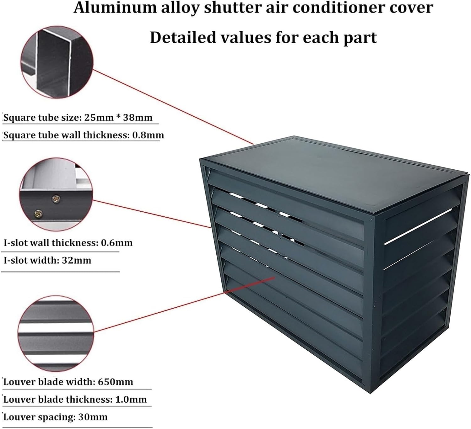  Housse En Aluminium Pour Climatiseur – Clôture Décorative D'extérieur Pour Unités De Climatisation – Protection De Radiateur Dissimule Et Protège Votre Unité (gris, 110 X 60 X 80 Cm)