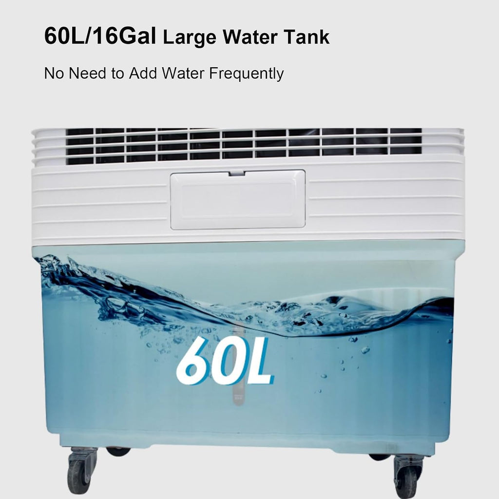 Climatiseurs Portables, Ventilateur Rafraichisseur D'air, Climatiseur Mobile à Oscillation De 120 °, Réservoir De 60 L, 2 Packs De Glace, 3 Vitesses De Ventilation, Intérieur Et Extérieur