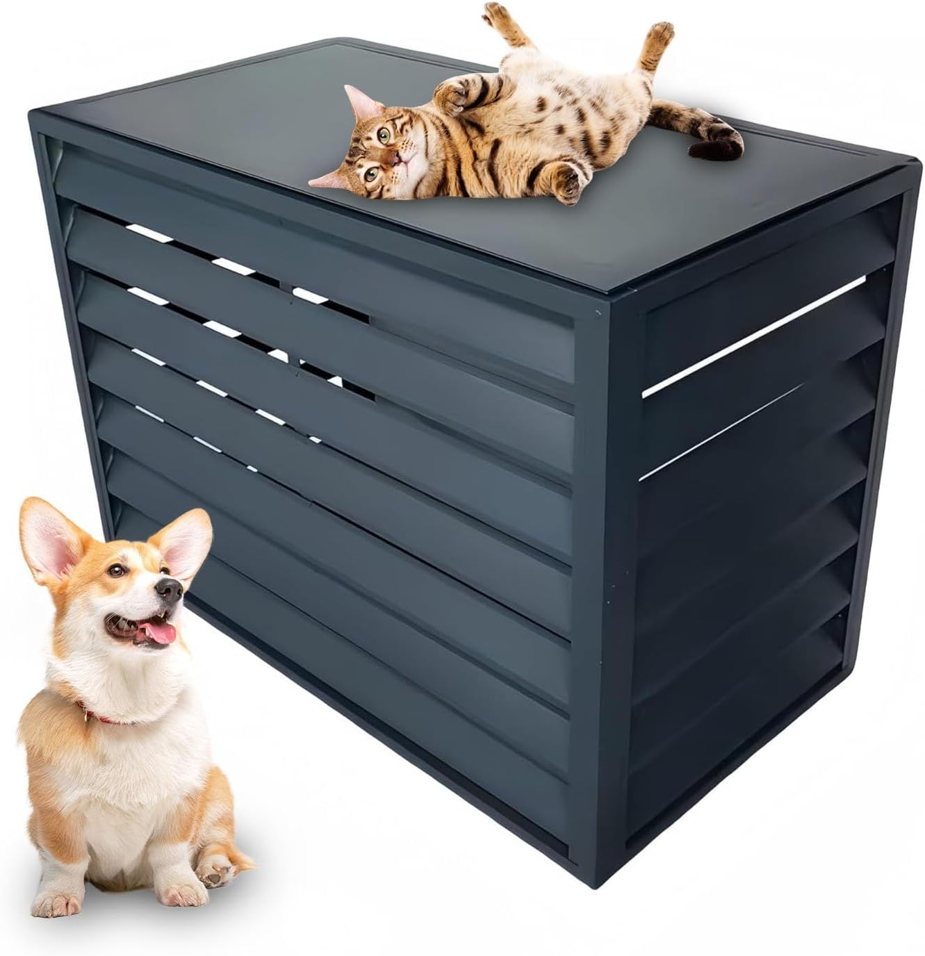  Cache Climatiseur Exterieur Aluminium, Cache Clim Pour L'extérieur, Antivol, Réduction Du Bruit, Tenir à L'écart Des Animaux Domestiques(White,110cm)