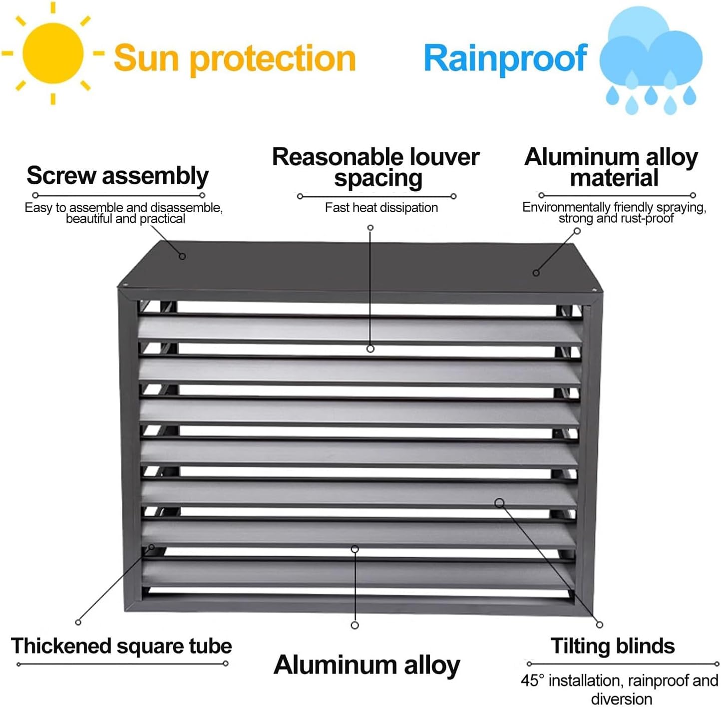 GENERIC Housse En Aluminium à 4 Panneaux Fendue Pour Climatiseur - Pompe à Chaleur Et Poubelle D'extérieur - Clôture Blanche Résistante Aux Intempéries (110 X 60 X 80 Cm)