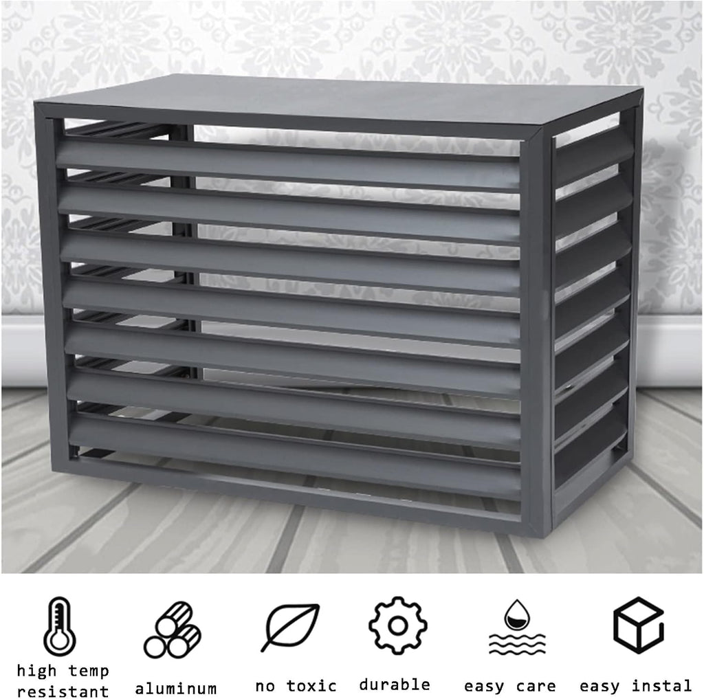 GENERIC Écran De Clôture Pour Climatiseur Extérieur – Volets En Alliage D'aluminium Et Support De Plantes Anti-corrosion Pour Unité De Climatisation – Noir Taille 1,5