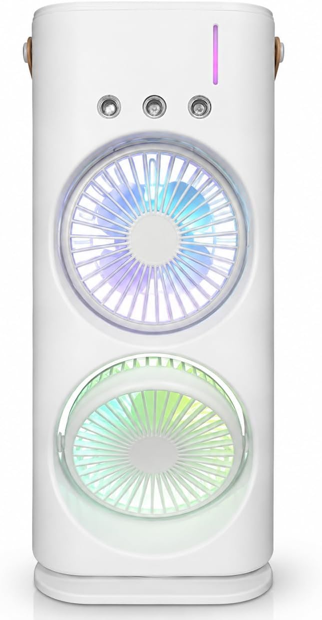 Genérico Refroidisseur Portable Avec Double Ventilateur, Brumisation à L'eau Et Lumières RVB, Mini Climatiseur USB De Table, Ventilateur Silencieux Avec Réservoir D'eau, Pour Bureau, Chambre Et Maison