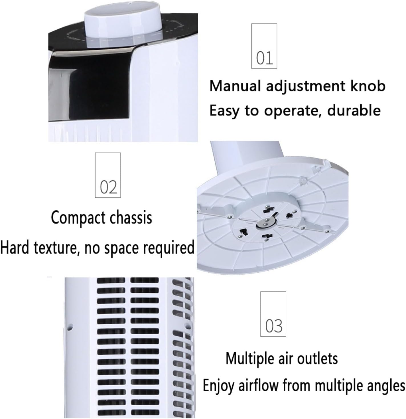 GENERIC Ventilateur De Tour Silencieuse, Circulateur D'air Sans Lame à 3 Vitesses Avec 60 Oscillations, Minuterie 12H, Affichage LED, Refroidisseur électrique Portable Pour Bureau De Chambre, Conception D'éco