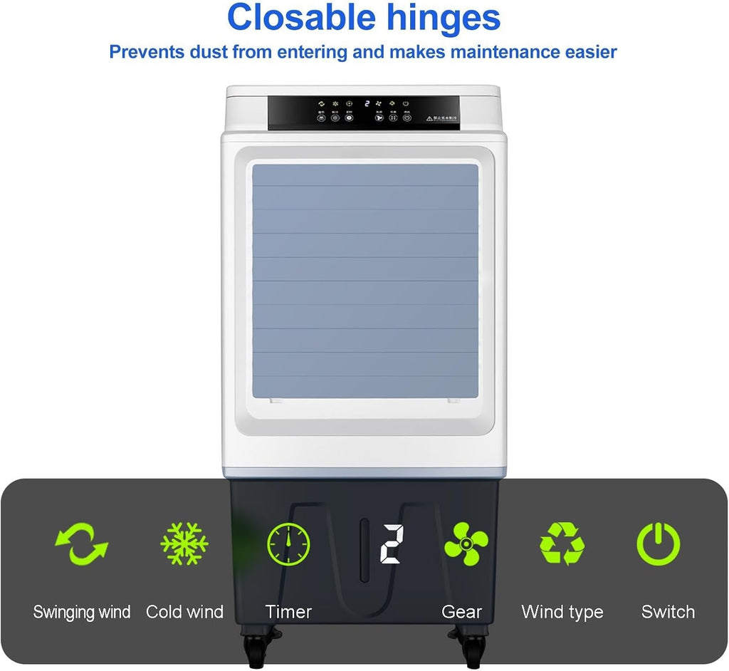 GENERIC Refroidisseur évaporatif Avec Réservoir 50L Et Télécommande, Climatisation Portable Pour Les Grandes Pièces, 3 Vitesses, Fonctionnement Silencieux Et Minuterie 12h, Idéal Pour L'atelier Et La Maison