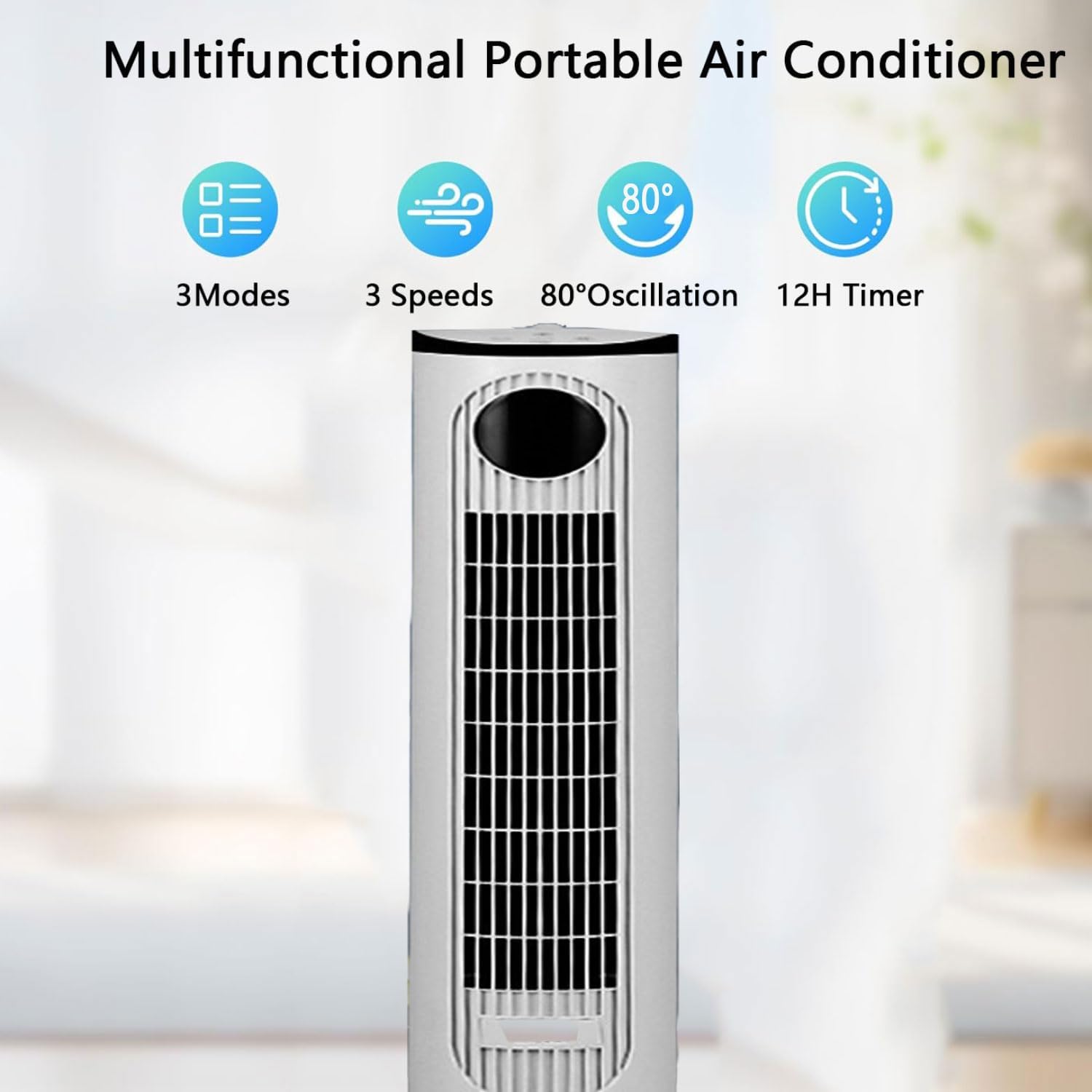GENERIC Tower Fan Bedroom Evaporative Cooler 3 Vitesses LED Remote 12h Timer 80 Oscillation Calme Portable Climatiseur Unité Faible Puissance Pour Le Bureau à Domicile Sleep Safe Bladeless Design