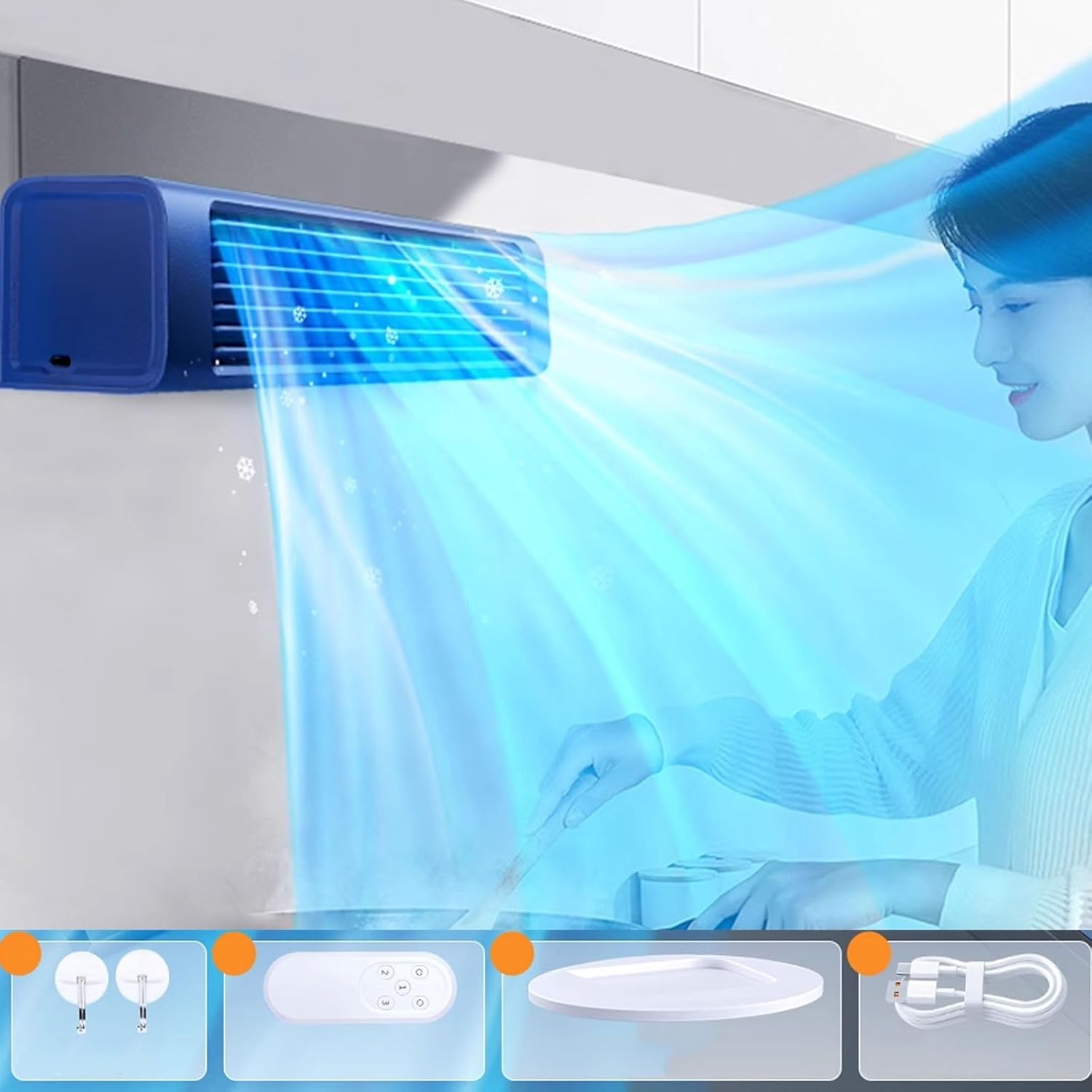  Refroidisseur D'air Portable, Ventilateur Sans Lame De 3 Vitesses Avec Télécommande, Refroidissement Personnel Silencieux Pour Le Bureau De Chambre à Coucher, Conception Murale Sans Fenêtre Requise