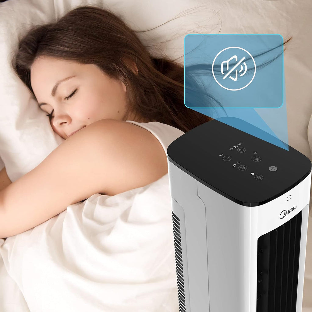  Midea Refroidisseur D'air 4 En 1, Ventilateur Avec Refroidissement à Eau 5L, Humidificateur Et Ionisation, Climatiseur Sans Tuyau D'évacuation, 355m³/h, Avec Télécommande, 55W, Blanc
