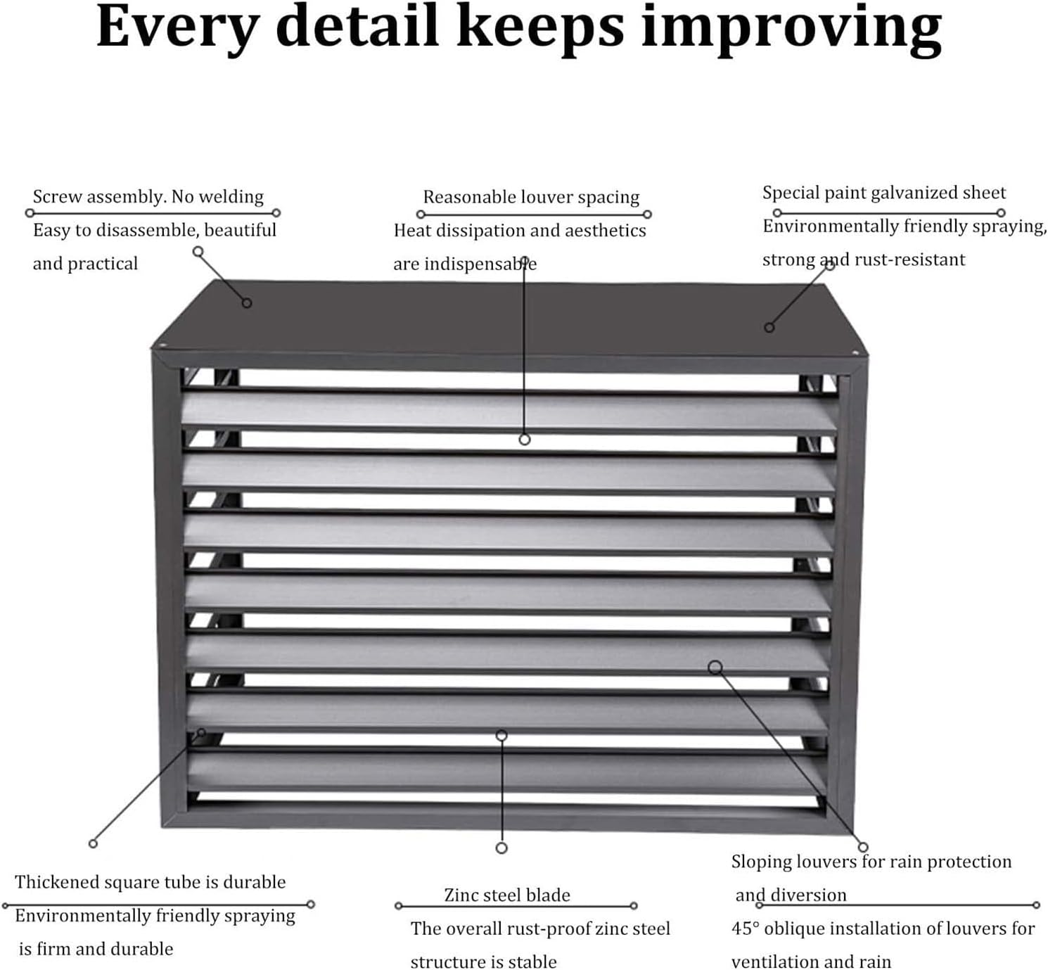 GENERIC Housse En Aluminium Pour Climatiseur – Protection De L'unité De Climatisation Extérieure – Clôture D'intimité – Protection Contre Les Intempéries Avec Condensateur (gris, 100 X 50 X 70 Cm)