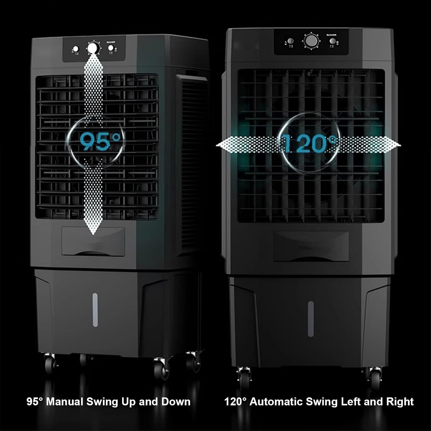  Clim Portative De 110 Cm, Climatiseur Mobile Sans Évacuation Avec Réservoir D'eau De 50 L, Climatiseur Extérieur Avec 4 Packs De Glace, RafraîChisseur D'air Avec Oscillation à 120° Et 3 Vitesses