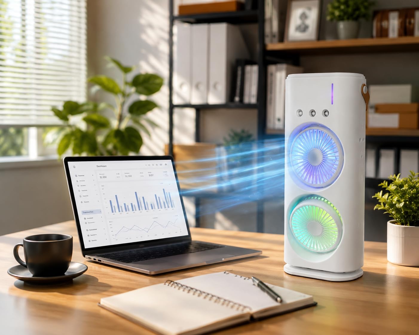 Genérico Refroidisseur Portable Avec Double Ventilateur, Brumisation à L'eau Et Lumières RVB, Mini Climatiseur USB De Table, Ventilateur Silencieux Avec Réservoir D'eau, Pour Bureau, Chambre Et Maison