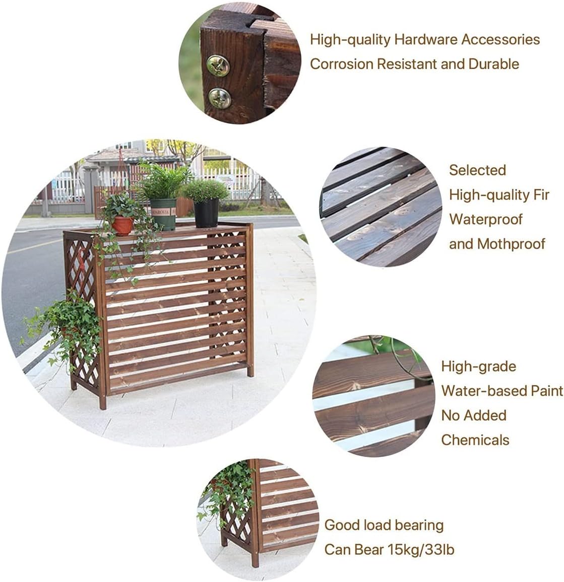  Clôture De Confidentialité En Bois Pour Climatiseur, Housse De Climatiseur De Jardin En Bois Massif, Support De Fleurs Dissimulé Pour L'extérieur, Pompes à Chaleur Décoratives