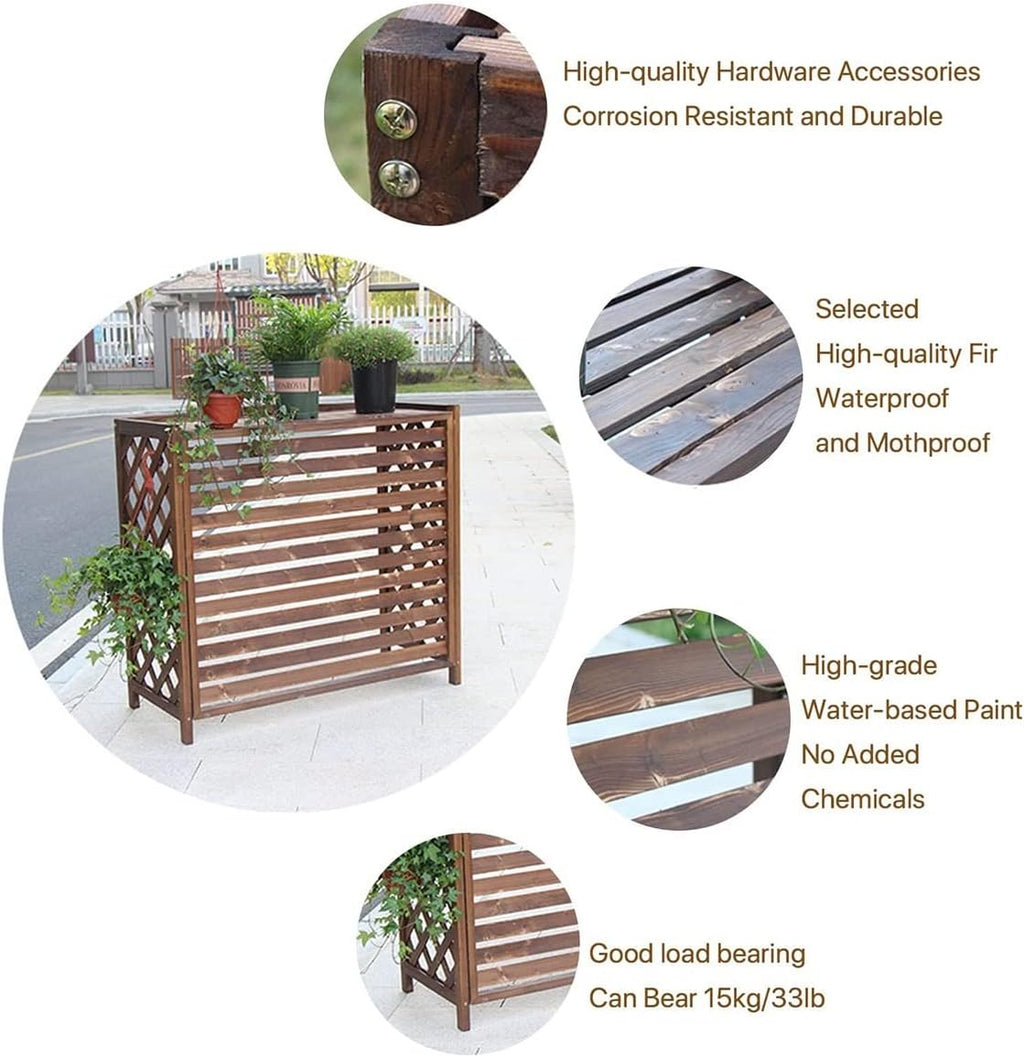 GENERIC Housse En Bois Pour Climatiseur - Écran Décoratif Pour Pompe à Chaleur - En Bois Massif - Avec Pot De Fleurs Cachées Pour Un Attrait Amélioré