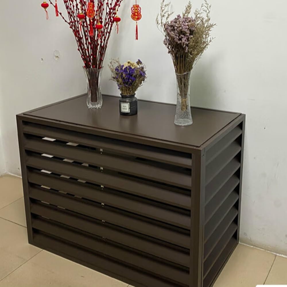  Housse De Protection Pour Climatiseur Extérieur En Aluminium Avec Support De Fleurs, Protection Résistante Aux Intempéries Pour Une Utilisation En Extérieur, Marron, 110