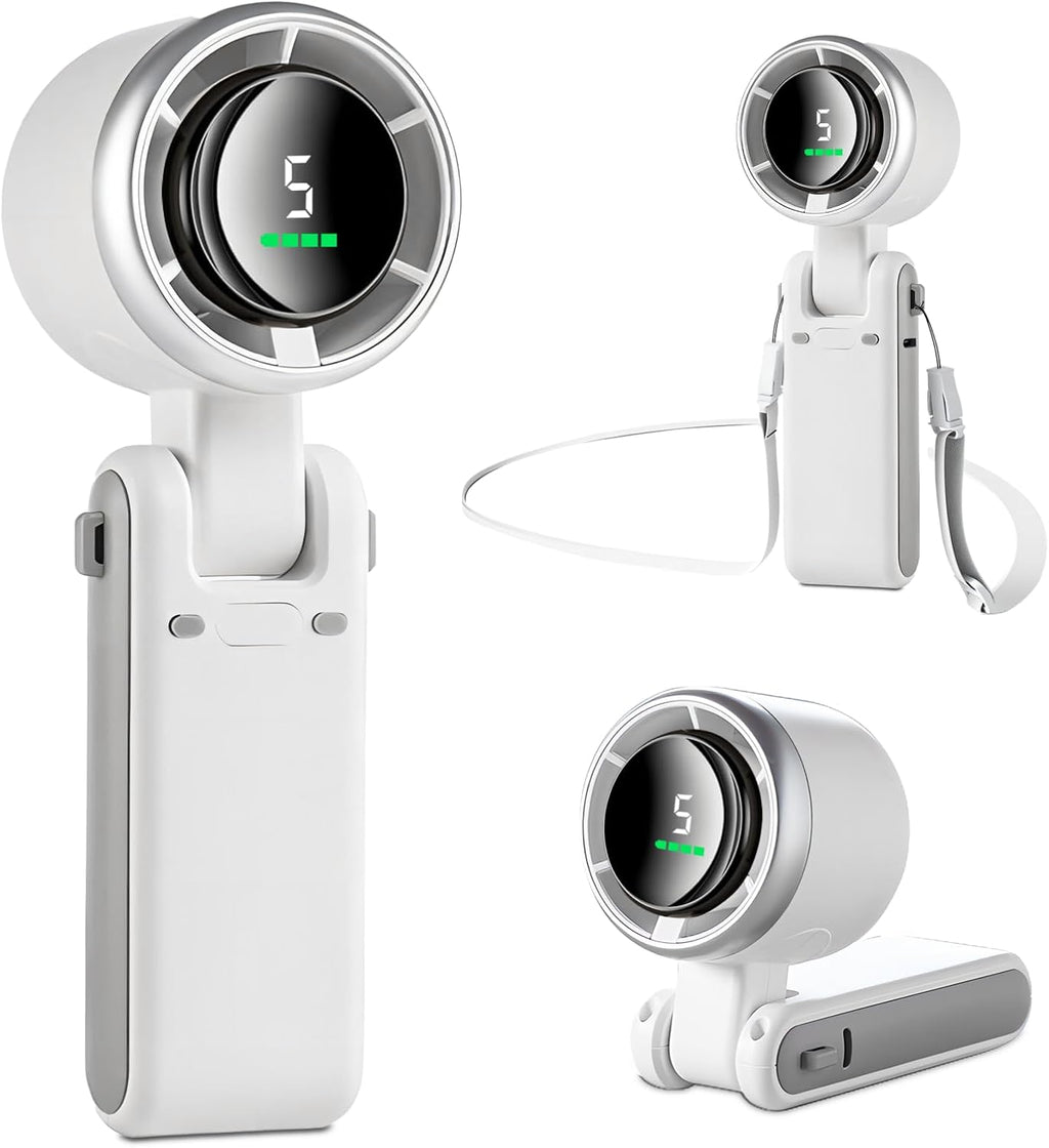  MERTTURM Mini Ventilateur 3 En 1 Turbo (12 H En Veille), Petit Et Portable, Avec 5 Niveaux De Vent Super Puissants, Moteur Sans Balais, Avec Batterie Rechargeable Pour L'extérieur
