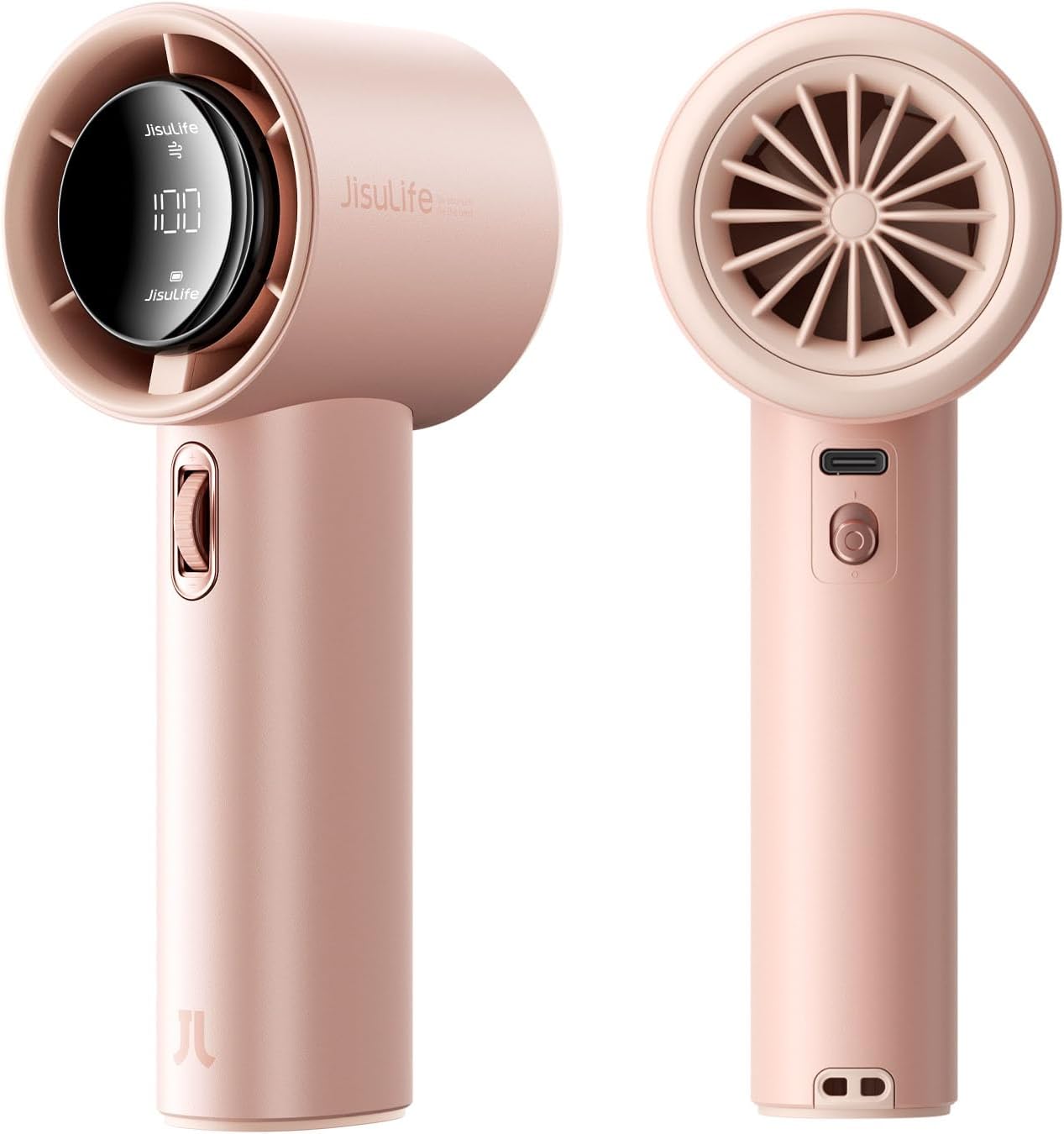  JISULIFE Ventilateur Portable à Main,Mini Ventilateur Turbo Réglable En Vitesse(de 1 à 100),Batterie De 5000mAh Avec Corps En Métal,Affichage Numérique,pour Femmes Hommes Voyage/Extérieur-Gris