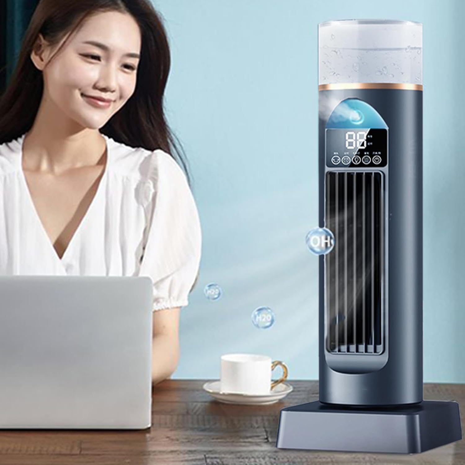 GENERIC Ventilateur D'air Froid | Ventilateur D'air Frais Pour Chambre à Coucher, Refroidisseur Oscillant Sans Pales à 6 Vitesses Avec Télécommande Et Réservoir D'eau, Humidificateur Pour Maison, Bureau