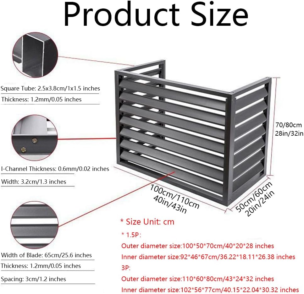 GENERIC Housse De Climatiseur En Aluminium De Qualité Supérieure Et écran De Clôture Pour Pompe à Chaleur, 3 Panneaux Pour Unités Extérieures/intérieures, 110 X 80 X 60 Cm, Résistant Aux Intempéries, Ion