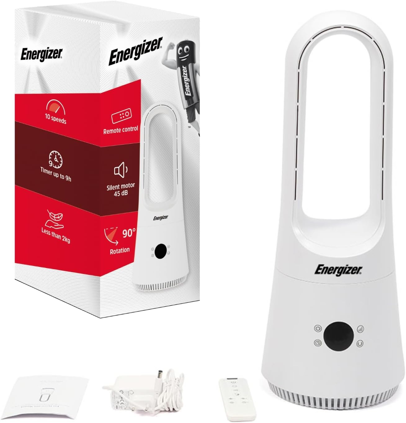  Energizer Ventilateur Colonne Purificateur D'Air Silencieux 35 DB, 368 M³/h, Oscillation 90°, 72 Cm, 4 Vitesses, Filtre HEPA Nettoyable, Pour Chambre Et Salon, Gris