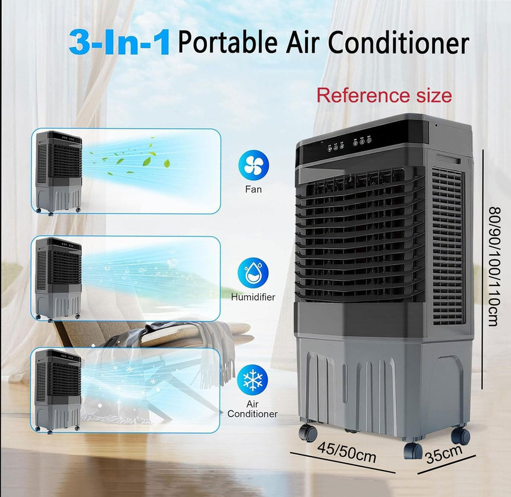 GENERIC Ventilateur De Refroidisseur D'air Portable, 3 Vitesses, 12H Minuterie, Unité De Refroidissement Par évaporation Avec Oscillation, Fonctionnement Silencieux Pour Le Climat Sec Du Bureau à Domicile