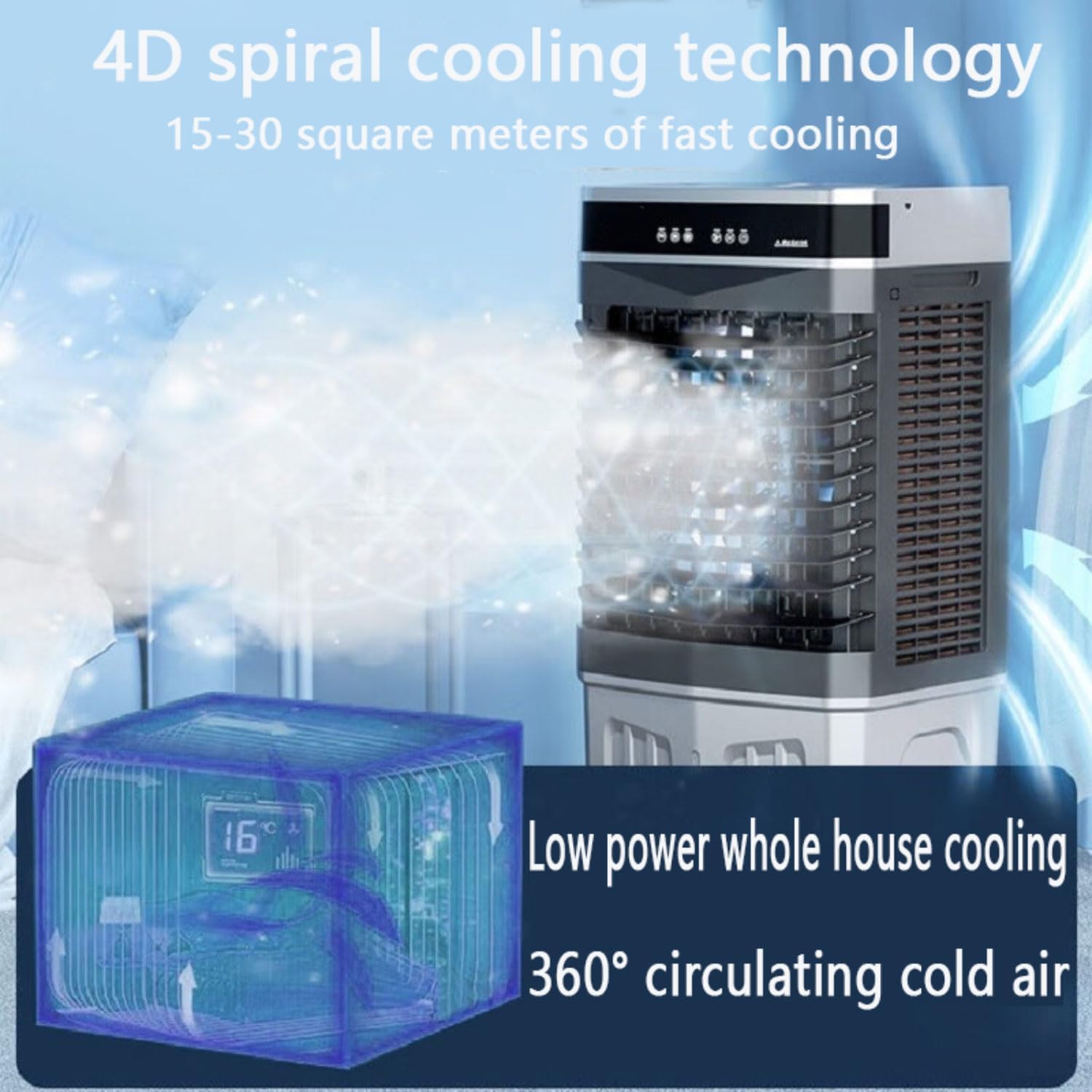 GENERIC Refroidisseur D'air évaporatif Portable, Ventilateur D'humidificateur à 3 Vitesses Avec Minuterie, Grande Tour De Refroidissement De Réservoir Pour Le Bureau Du Salon, Refroidisseur De Marais Oscillan