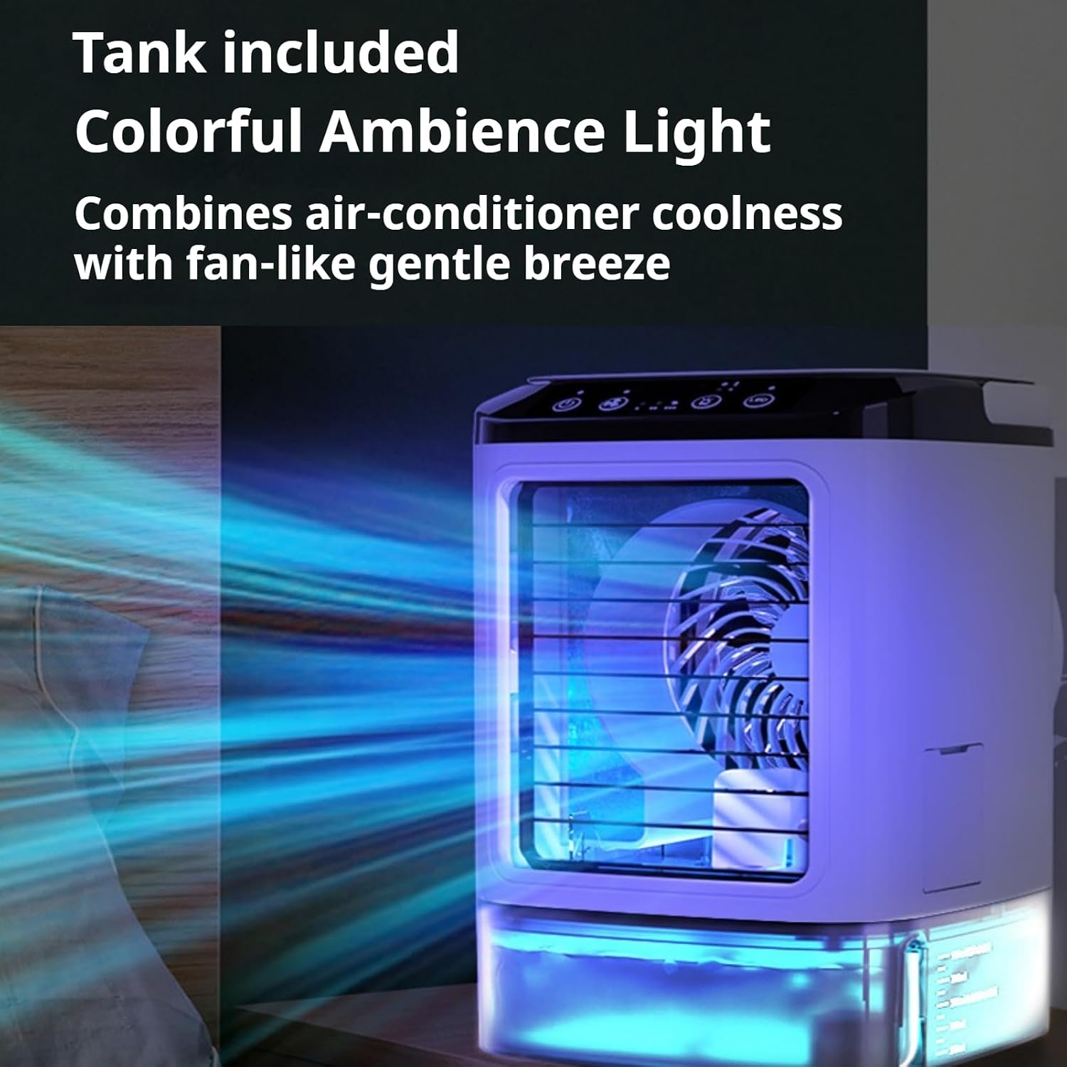  Climatiseur Portable Sans Évacuation 900 Ml, Mini Climatiseur Mobile Silencieux Avec 3 Vitesses, Bac à Glace, 7 LED, Refroidisseur D'Air Pour Maison, Bureau, Camping Et Voyage