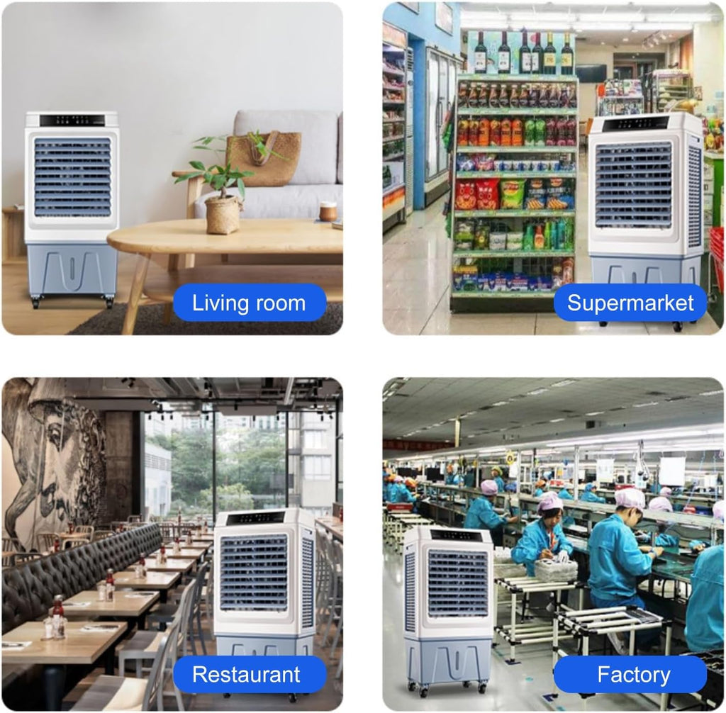 GENERIC Refroidisseur évaporatif Avec Réservoir 50L Et Télécommande, Climatisation Portable Pour Les Grandes Pièces, 3 Vitesses, Fonctionnement Silencieux Et Minuterie 12h, Idéal Pour L'atelier Et La Maison