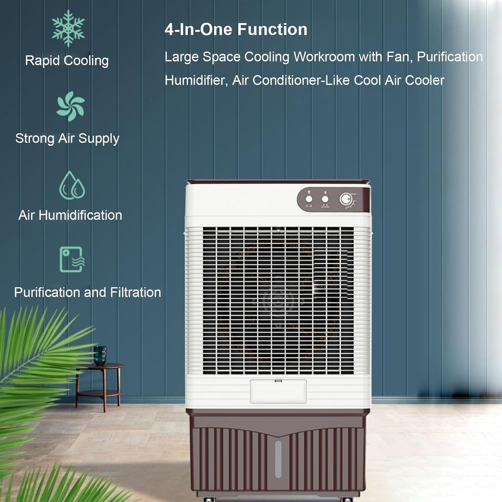  Climatiseurs Portables, Ventilateur Rafraichisseur D'air, Climatiseur Mobile à Oscillation De 120 °, Réservoir De 60 L, 2 Packs De Glace, 3 Vitesses De Ventilation, Intérieur Et Extérieur