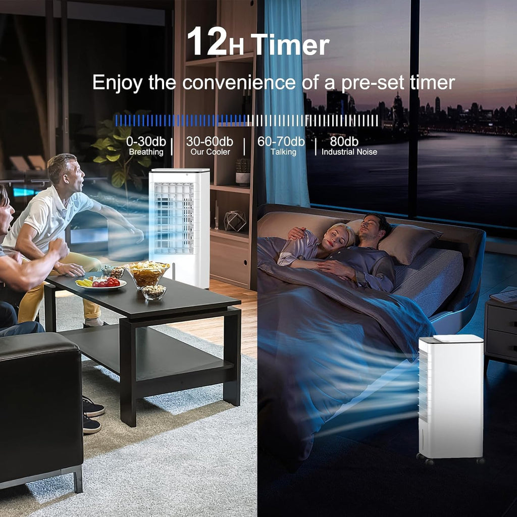  Climatiseur Portable 4 En 1, Chauffage, Refroidisseur D'air évaporatif Avec Humidificateur, Minuterie 12H, 3 Vitesses, Oscillation De 120 ° Pour La Maison Et Le Bureau, Aucun Tuyau Nécessaire