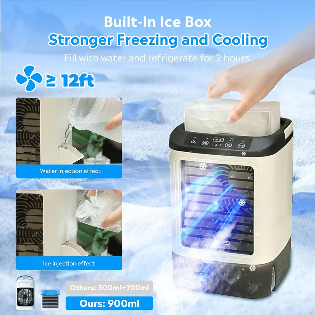  Climatiseurs Portables SMLEGFT Avec Grand Réservoir D'eau De 900 Ml Et Boîte à Glace, Double Pulvérisation Et Lumière 7 Couleurs, Mode Grossissement 3 Vitesses, Refroidisseur D'air