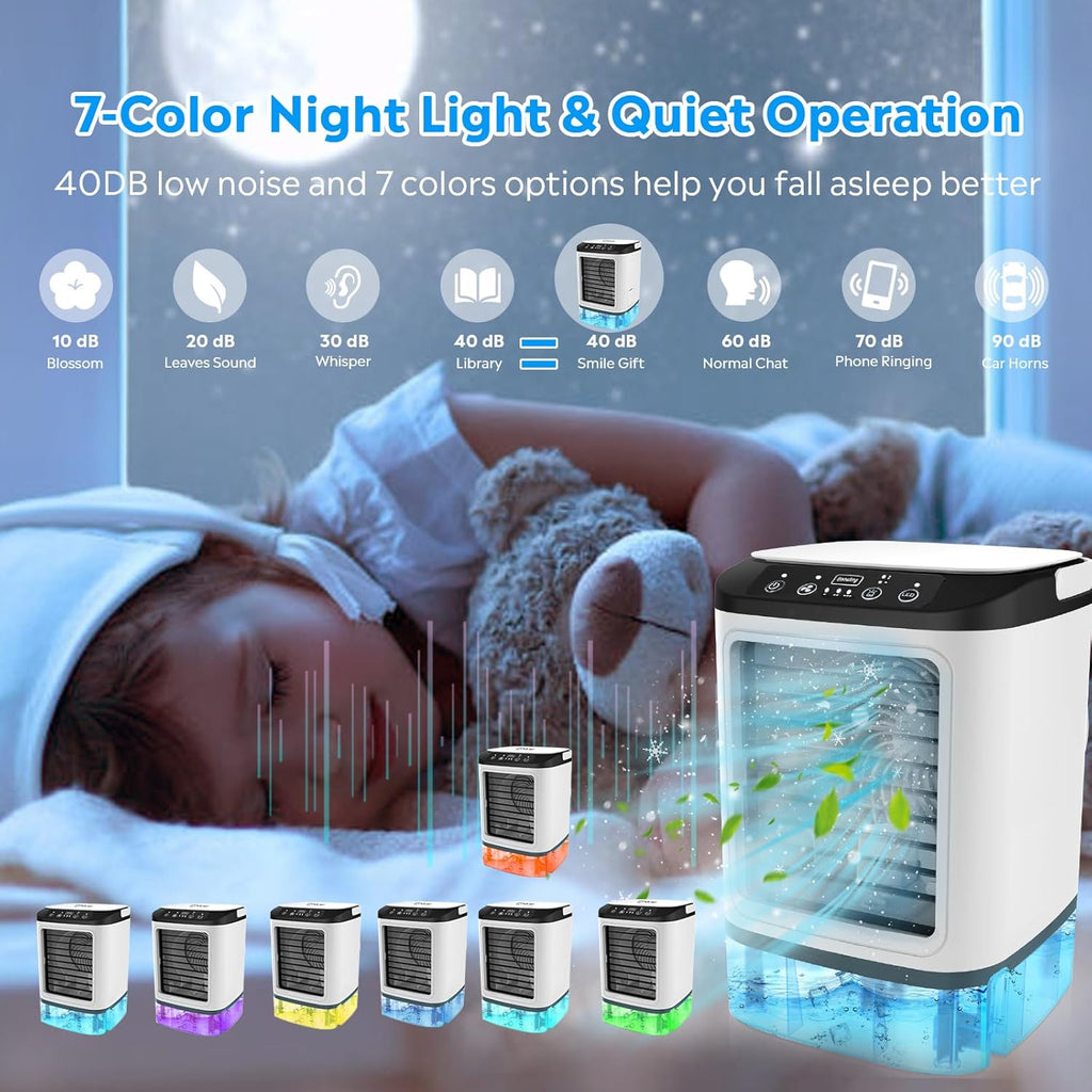  Climatiseurs Portables SMLEGFT Avec Grand Réservoir D'eau De 900 Ml Et Boîte à Glace, Double Pulvérisation Et Lumière 7 Couleurs, Mode Grossissement 3 Vitesses, Refroidisseur D'air