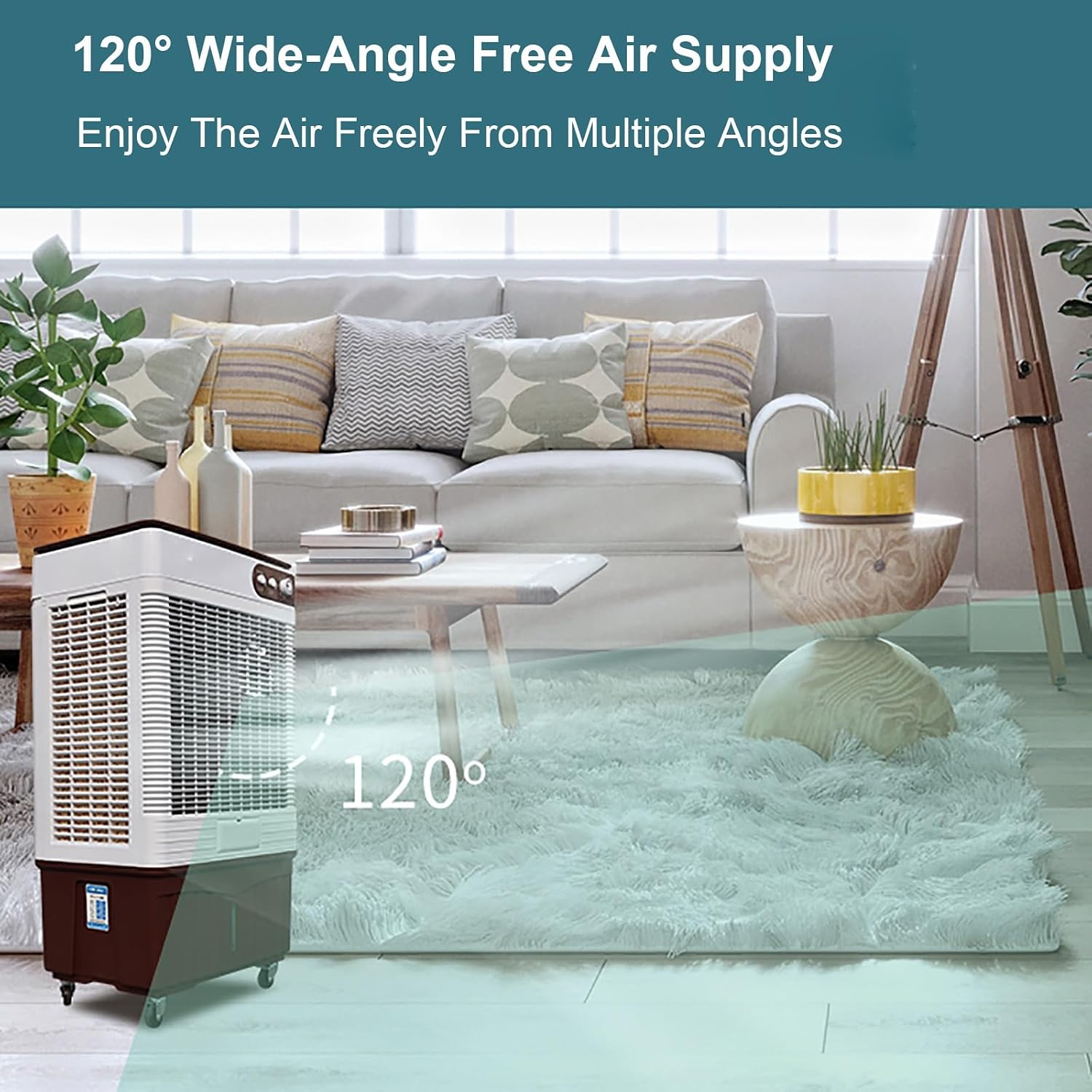  Climatiseurs Portables, Ventilateur Rafraichisseur D'air, Climatiseur Mobile à Oscillation De 120 °, Réservoir De 60 L, 2 Packs De Glace, 3 Vitesses De Ventilation, Intérieur Et Extérieur