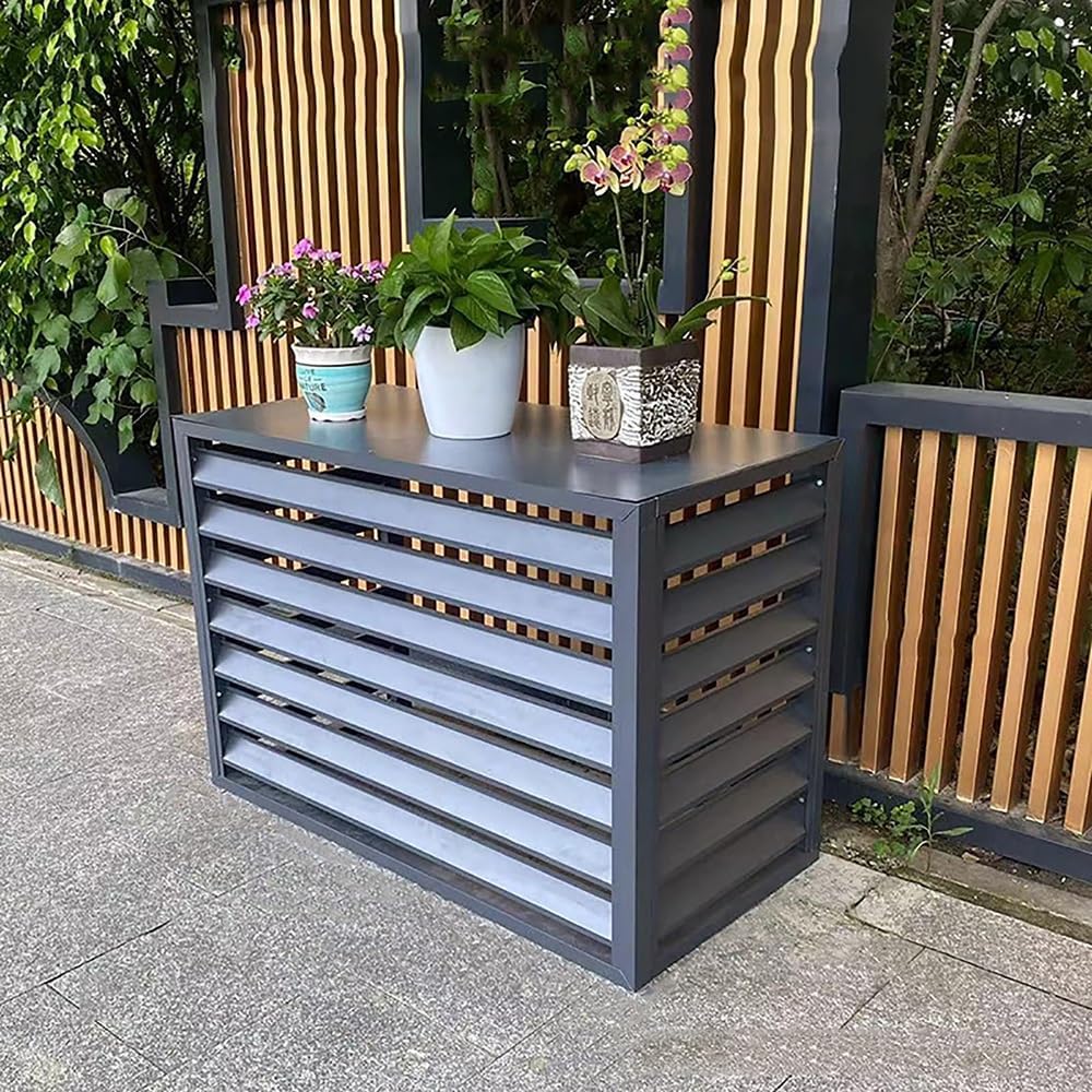  Housse De Protection Pour Climatiseur Extérieur En Aluminium Avec Support De Fleurs, Protection Résistante Aux Intempéries Pour Une Utilisation En Extérieur, Marron, 110