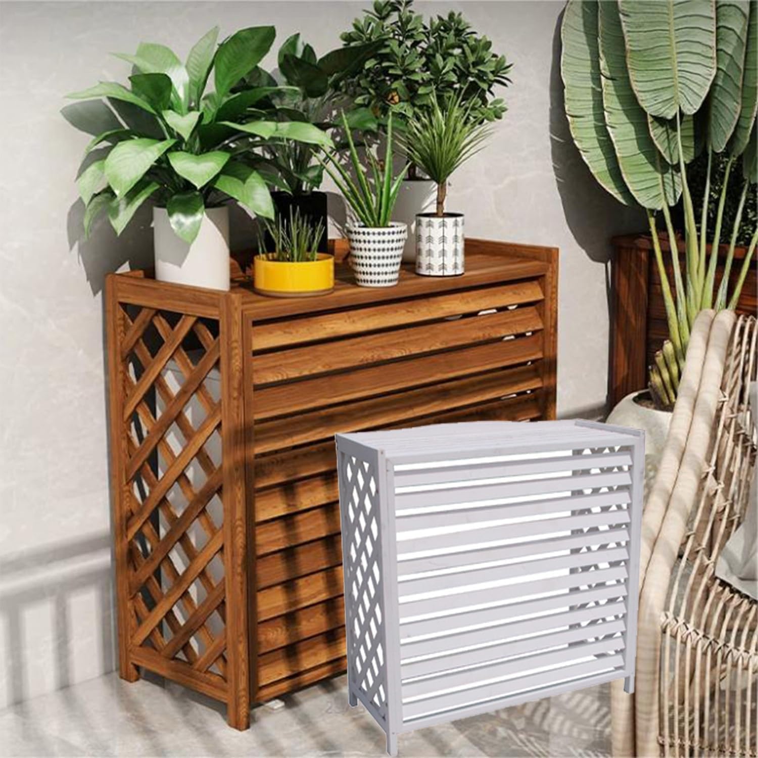 GENERIC Housse En Bois Pour Climatiseur – Support En Bois Massif Pour Climatisation Et étagère à Fleurs – Stores Blancs élégants – Taille Parfaite – 80 X 32 X 70 Cm – Pour Décoration Et Protection De La