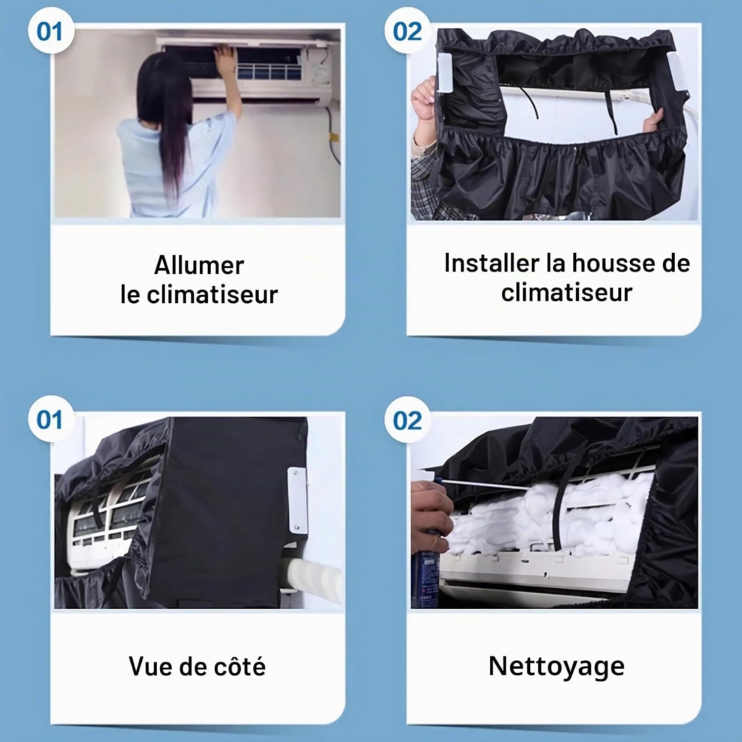  Housse De Protection Pour Le Nettoyage Des Unités Intérieures Des Climatiseurs, Hotte De Lavage Pour Climatiseur Mural étanche Et Poussière Avec Tuyau D'eau, Kit Nettoyage Climatisation Split