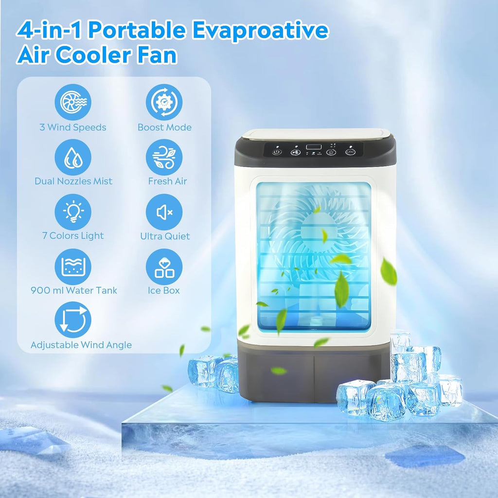  Climatiseurs Portables SMLEGFT Avec Grand Réservoir D'eau De 900 Ml Et Boîte à Glace, Double Pulvérisation Et Lumière 7 Couleurs, Mode Grossissement 3 Vitesses, Refroidisseur D'air