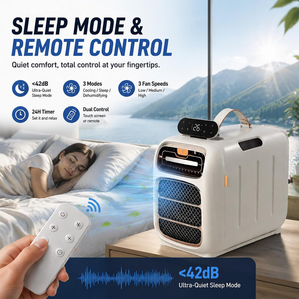  5200 BTU Mini Climatiseur Portable Pour Camping-Car, Clim Tente 1500W 3 Modes Avec Déshumidificateur, Climatisation Mobile Pour Van, Fourgon, Chambre, Logement Étudiant, Camion