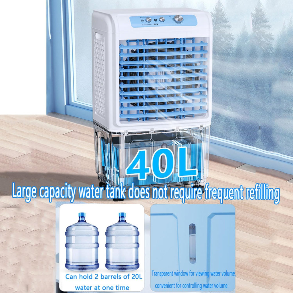 GENERIC Refroidisseur D'évaporation Portable Sans Fenêtre 40L Réservoir 120 Ventilateur Oscillant 3 Vitesses Climatiseur Debout Au Sol à Distance Pour Les Grandes Chambres Extérieures Intérieures Refroidissem