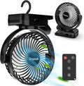  Simpeak 10000mAh Ventilateur USB Avec Télécommande Mini Ventilateur Portable De Camping Ventilateur De Table Pince Avec 3 Vitesses| 3 Modes De Lumière LED| Rotation à 720°
