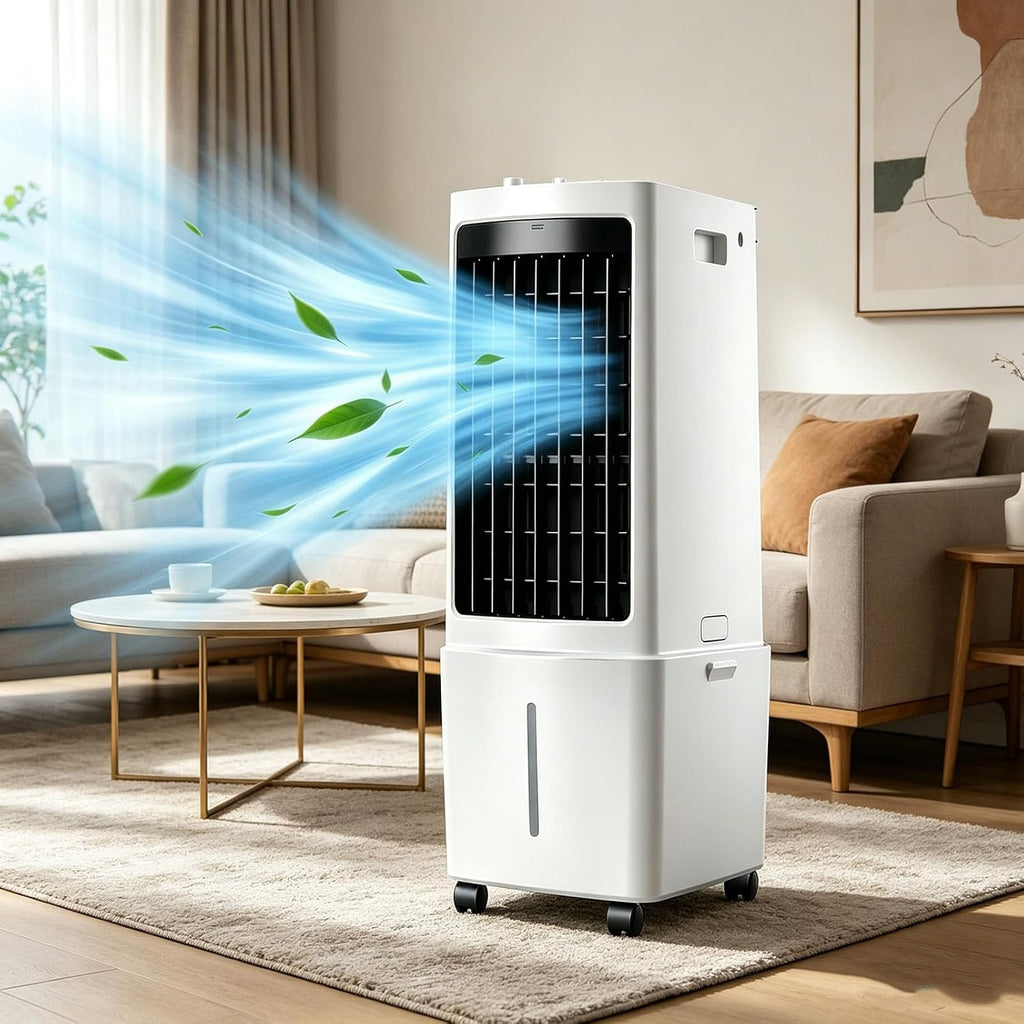  Climatiseur Portable, 12L, 3 IN 1 Ventilateur De Refroidisseur D'air évaporatif Avec écran à Distance Et LED, 3 Vitesses, 4 Modes, Réservoir, 2Ice Packs, 7.5H Minuterie Pour Le Bureau De Chambre à Dom