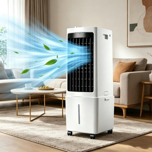 Climatiseur Portable, 12L, 3 IN 1 Ventilateur De Refroidisseur D'air évaporatif Avec écran à Distance Et LED, 3 Vitesses, 4 Modes, Réservoir, 2Ice Packs, 7.5H Minuterie Pour Le Bureau De Chambre à Dom