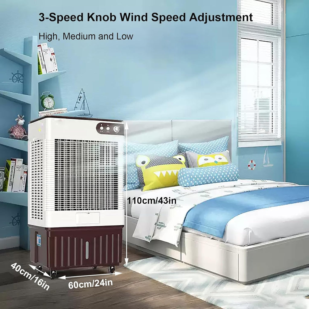  Climatiseurs Portables, Ventilateur Rafraichisseur D'air, Climatiseur Mobile à Oscillation De 120 °, Réservoir De 60 L, 2 Packs De Glace, 3 Vitesses De Ventilation, Intérieur Et Extérieur