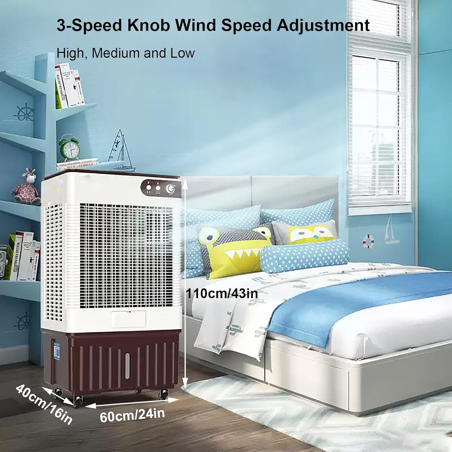  Climatiseurs Portables, Ventilateur Rafraichisseur D'air, Climatiseur Mobile à Oscillation De 120 °, Réservoir De 60 L, 2 Packs De Glace, 3 Vitesses De Ventilation, Intérieur Et Extérieur