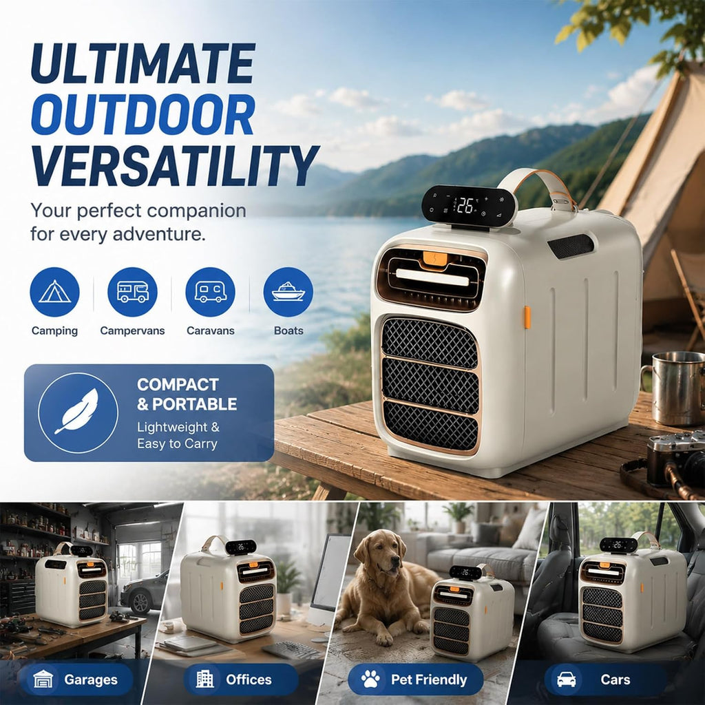  5200 BTU Mini Climatiseur Portable Pour Camping-Car, Clim Tente 1500W 3 Modes Avec Déshumidificateur, Climatisation Mobile Pour Van, Fourgon, Chambre, Logement Étudiant, Camion