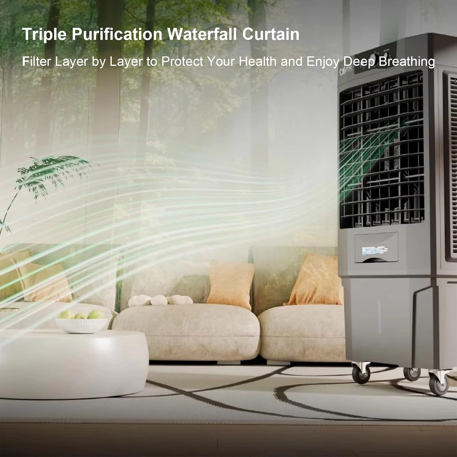  Clim Portative De 110 Cm, Climatiseur Mobile Sans Évacuation Avec Réservoir D'eau De 50 L, Climatiseur Extérieur Avec 4 Packs De Glace, RafraîChisseur D'air Avec Oscillation à 120° Et 3 Vitesses